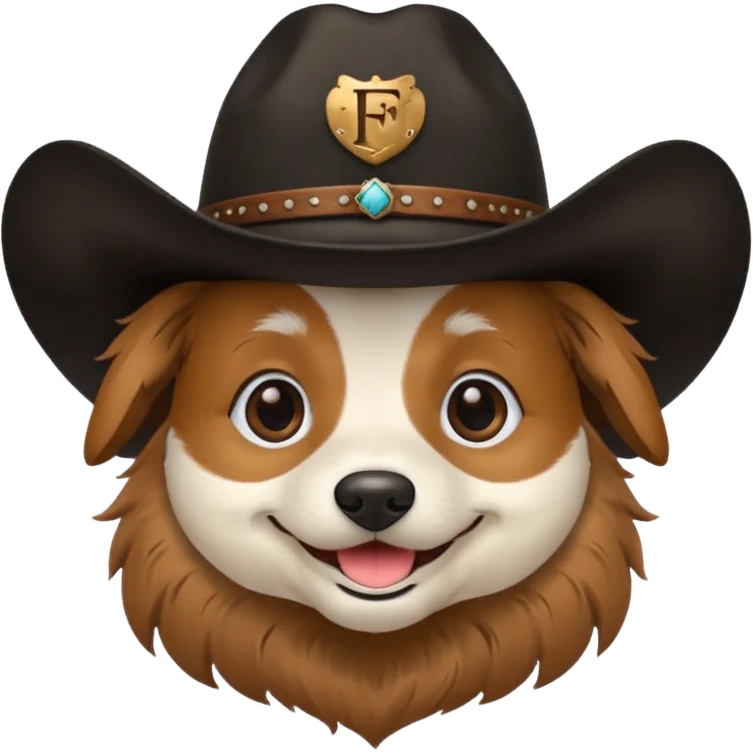Dog wearing a black cowboy hat with initials FDT emoji