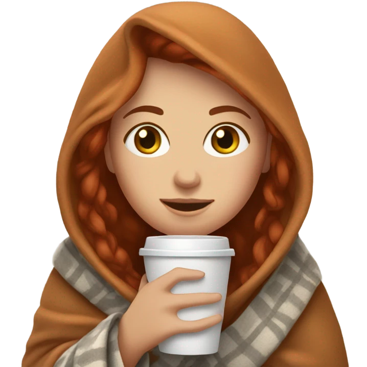 Red hair Girl drinking coffee, with a cozy blanket emoji
