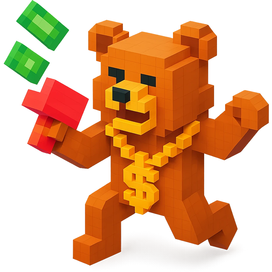 Russian grizzly bear with a rapper chain and money gun, in a dynamic pose emoji
