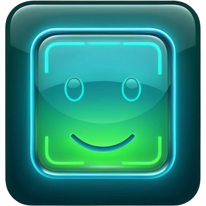 A glowing neon square in shades of green and blue, transparent background emoji