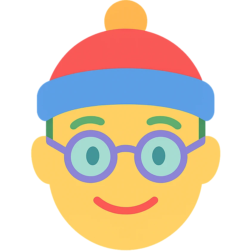 a face wearing a colorful hat and glasses, modern and vibrant colors, icon style emoji