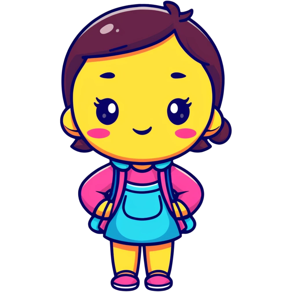 Cute female character in art toy style, big head, stylized features, bright colors, designer toy aesthetic emoji