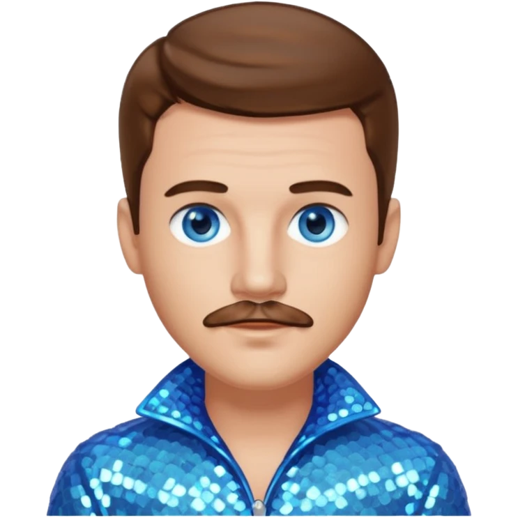 Benson Boone (b.2002), Pop Singer with blue eyes, brown medium hair and thin mustache, icy blue sequin outfit emoji