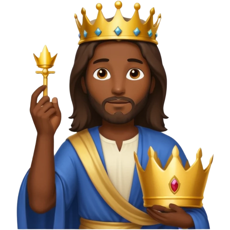 Dark skin Jesus Christ holding a crown in hand emoji