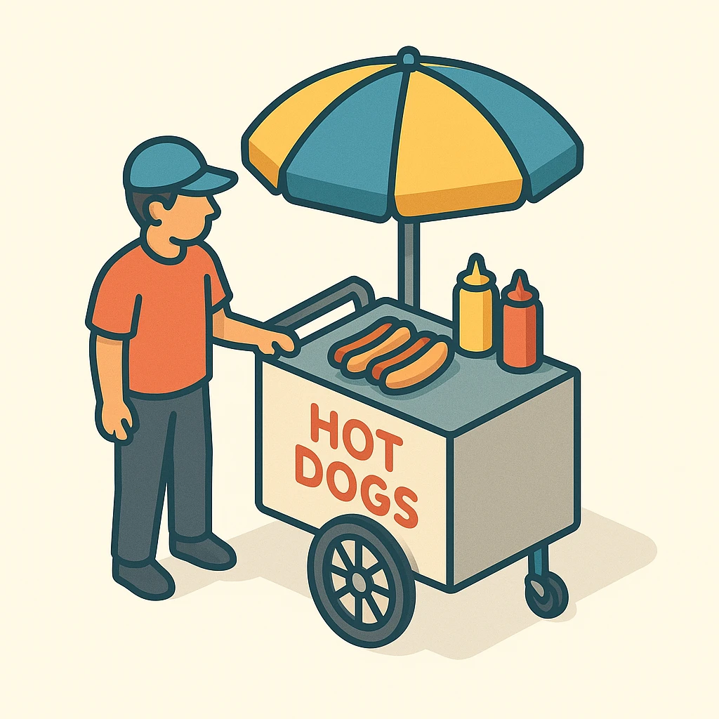 hotdog seller in New York with cart emoji