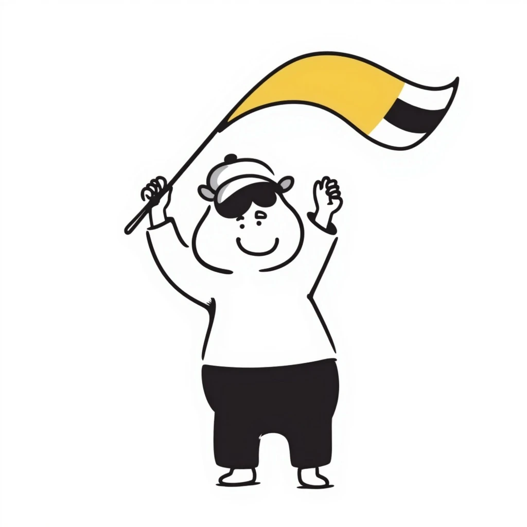 hippo holding a yellow flag wearing a baseball cap emoji