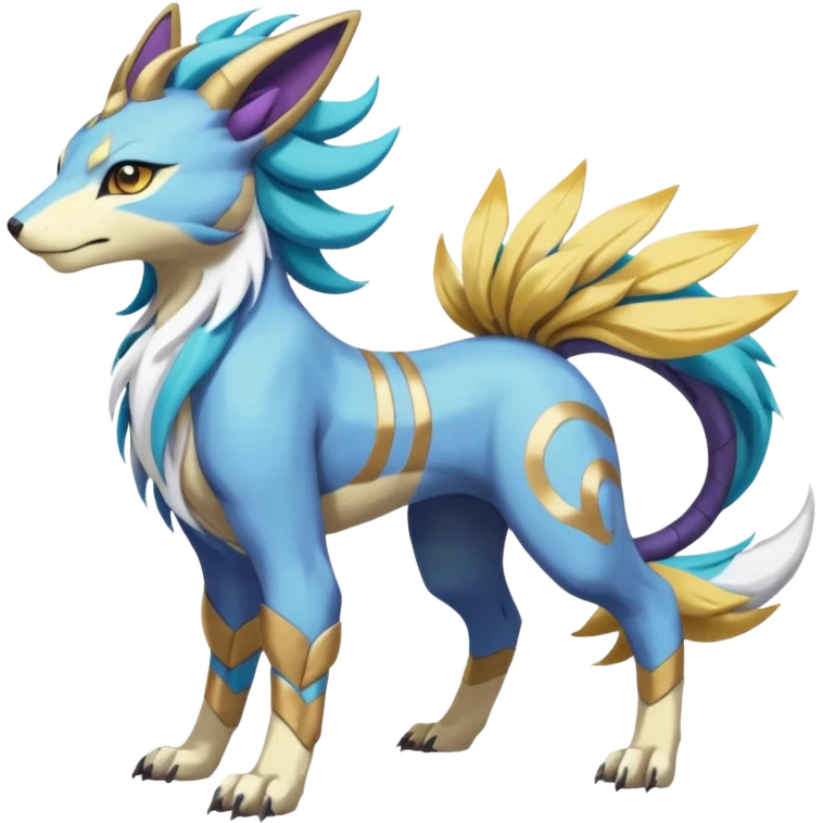 Colorful Skilled Adept Graceful Asian Painted WereGarurumon-Suicune-Linoone-Meloetta-Renamon-fusion-hybrid-creature (full body) emoji