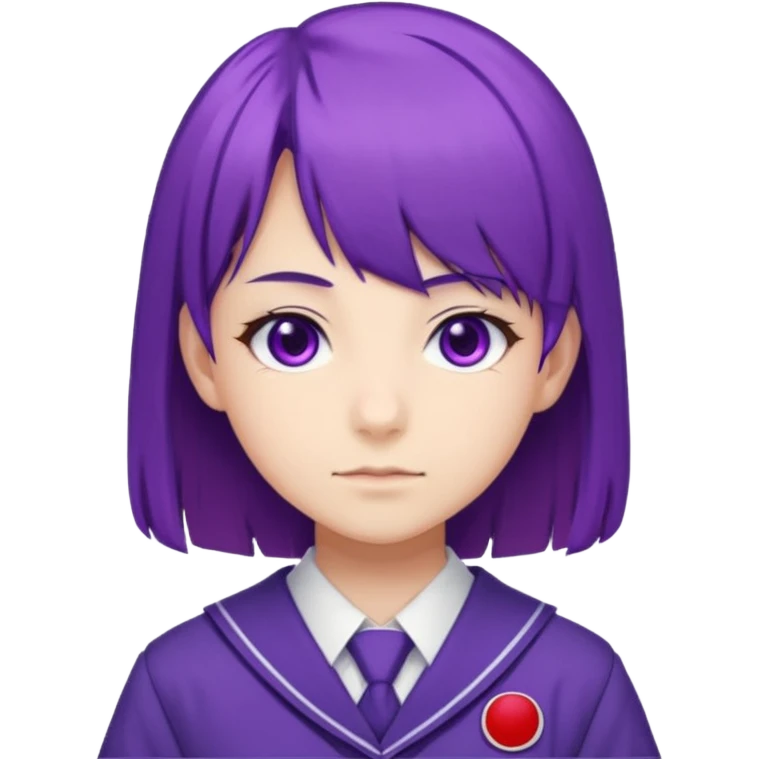 a high school student, student council president, purple hair, purple eyes, wearing a typical Japanese school uniform emoji