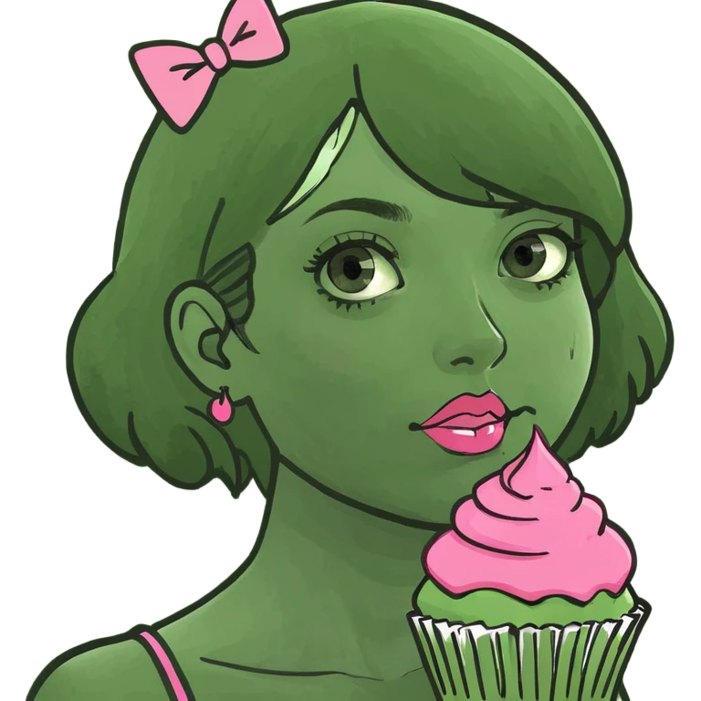 kawaii girl with pink cupcake emoji