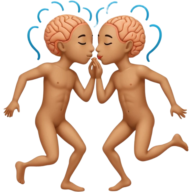 Last two brain cells dancing looking weird and kissing. not iphone emoji style emoji