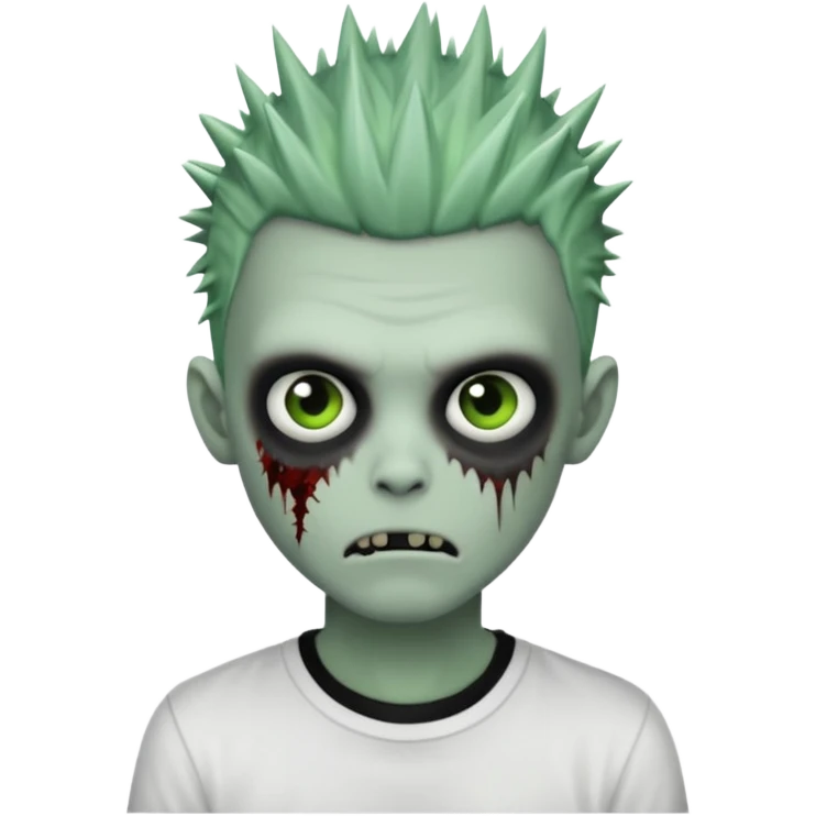 zombie boy with spiky black emo hair, pale green skin, white shirt emoji