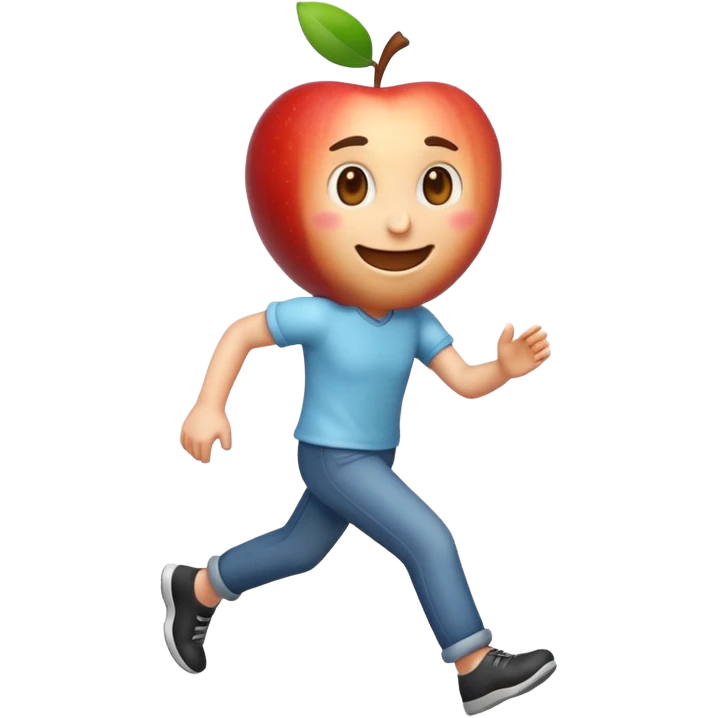 3D Apple emoji style person walking, clear stride, centered, soft shadow, white background. emoji