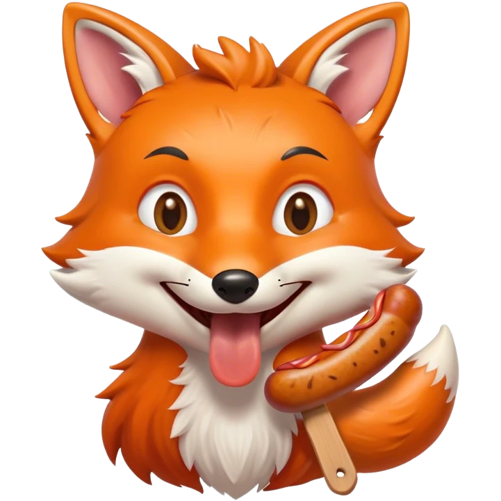 一只狐狸笑着吃烤肠 emoji