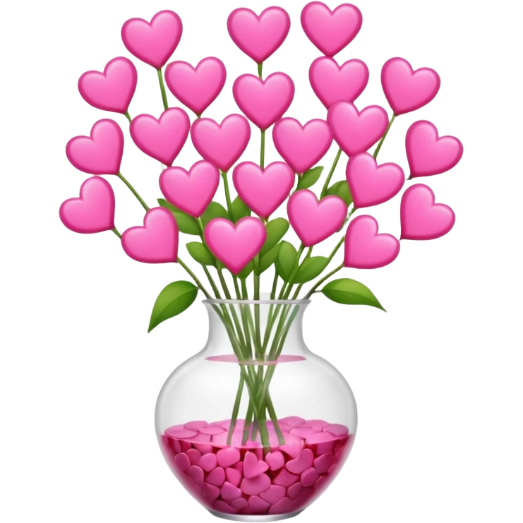 10000000 huge pink hearts on stems in a clear glass vase emoji