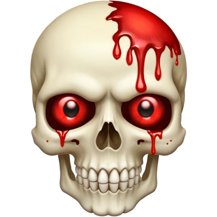 Bleeding skull with glowing red eyes and a chunk missing on top. With a transparent background emoji