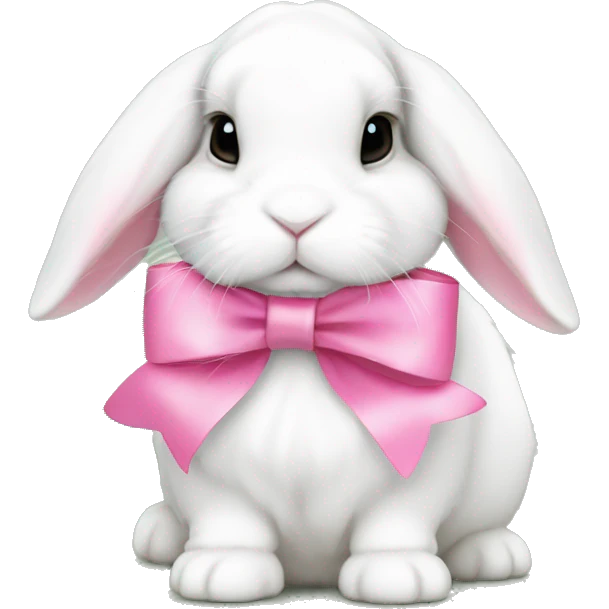 White holland lop bunny with pink bow emoji