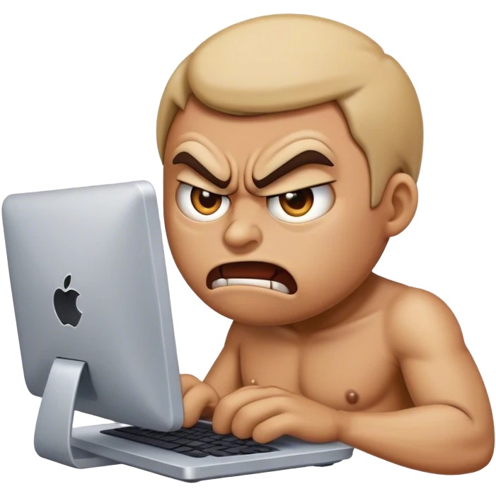 An angry emoji,working furiously on his computer  emoji