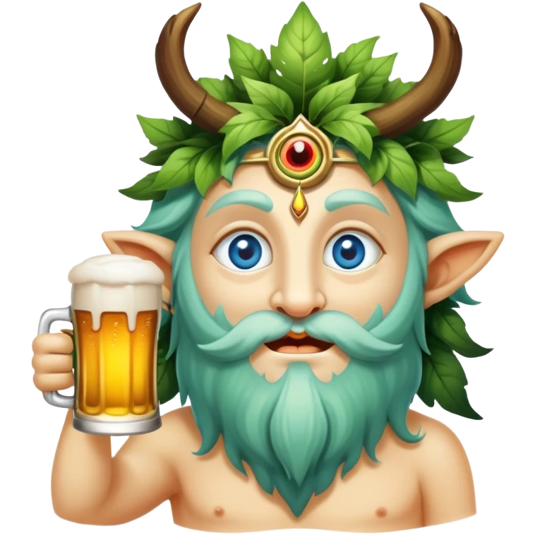 Magical forest spirit drinking beer with third eye emoji