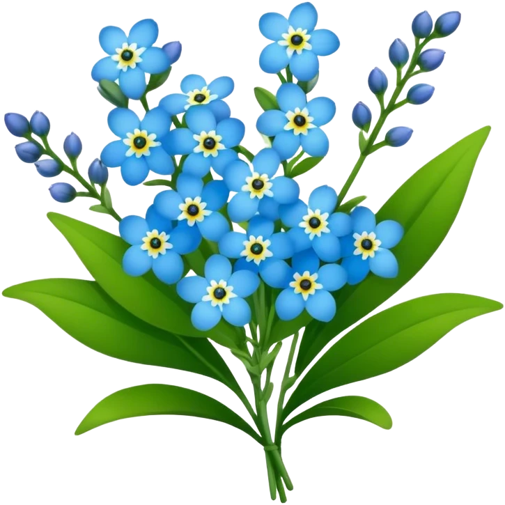 bouquet Myosotis alpestris, luxuriant, stem, leaf, bud emoji