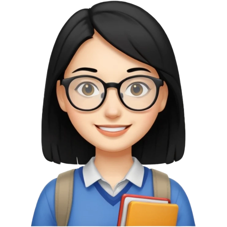 a female college student, and black hair, no back pack emoji