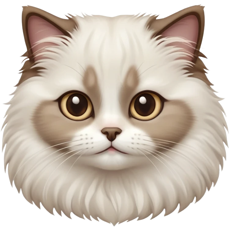 cinematic-adorable-big-eyed-fluffy-white brown-ragdoll-cat-portrait-emoji,-head-tilted-playfully-with-a-sweet-expression,-fluffy-brown seal colour with white-fur,-simplified-yet-irresistibly-cute-features-with-large,-expression, emoji
