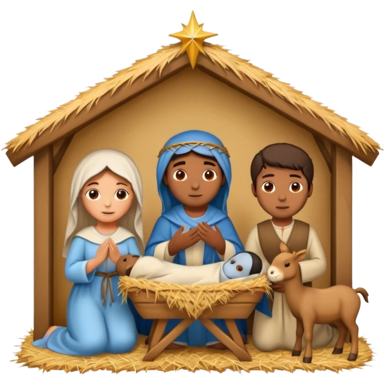 nativity scene in a manger with humans with Mediterranean skin color emoji