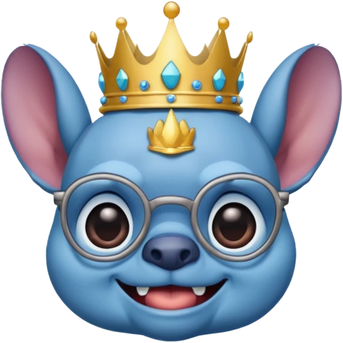 Stitch feliz con gafas y corona emoji