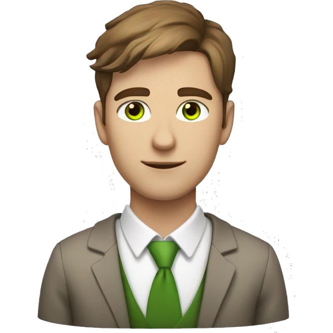 light-skinned man with green eyes and styled brown hair preparing for an exam emoji