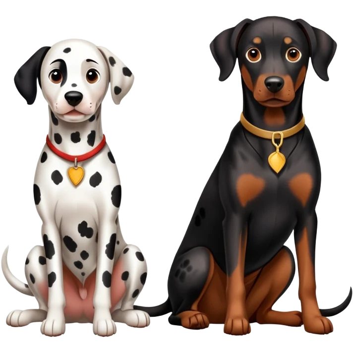 2 adults dogs : 1 Dalmatian + 1 dobermann emoji