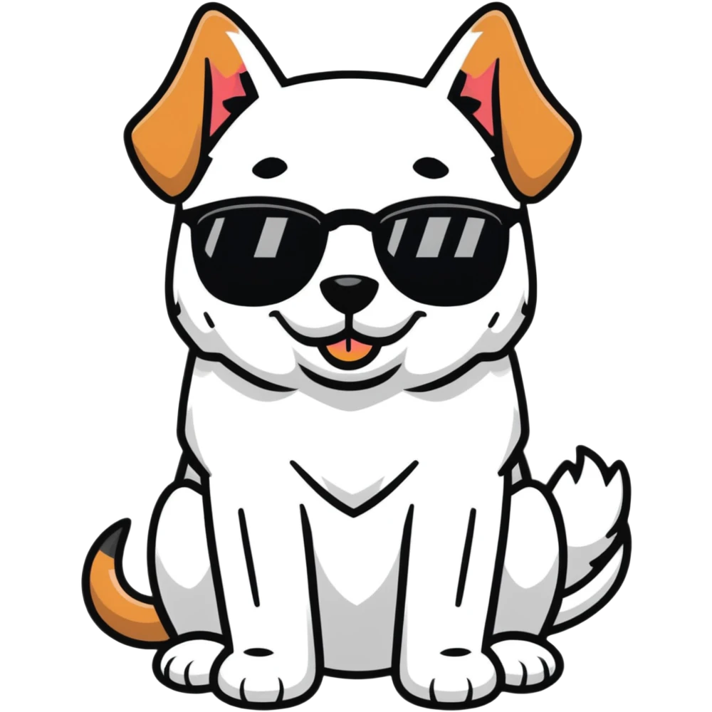 Dog wearing glasses with a sweet smile emoji