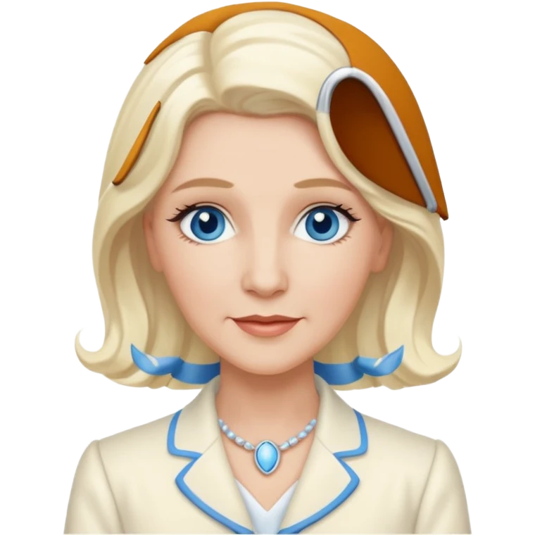 Patty Andrews from the Andrews Sisters with long platinum blonde hair, blue eyes, ivory outfit emoji