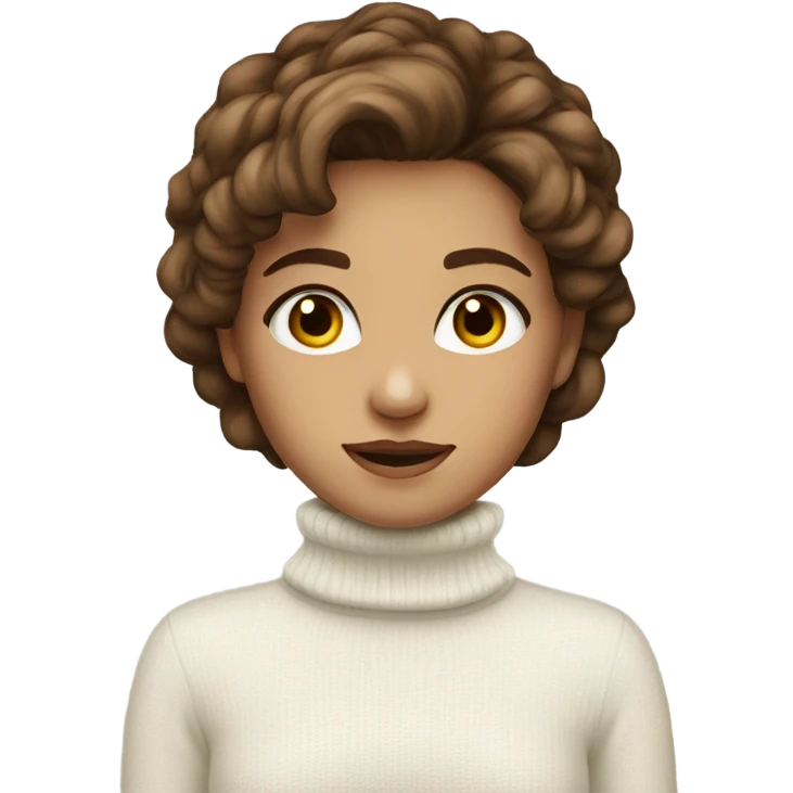 girl in white turtleneck sweater brown eyes and hair emoji