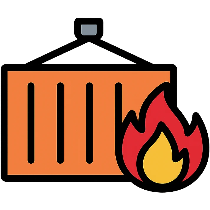 color outline icon of a shipping container on fire emoji