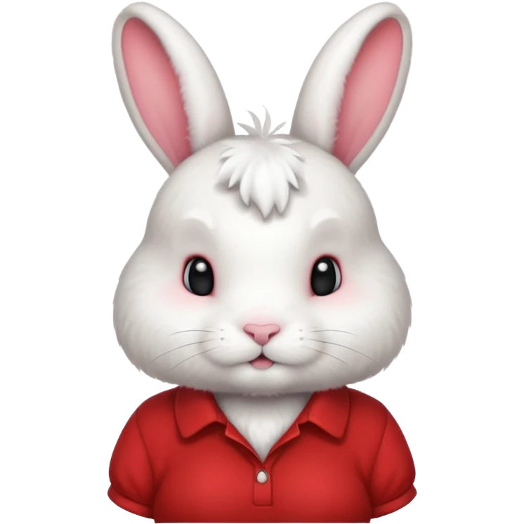 white large bunny, pet lover, red shirt, pony tail. emoji