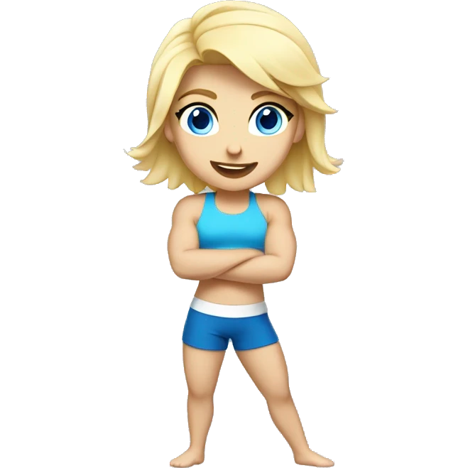 blonde blue eyed girl flexing full body emoji