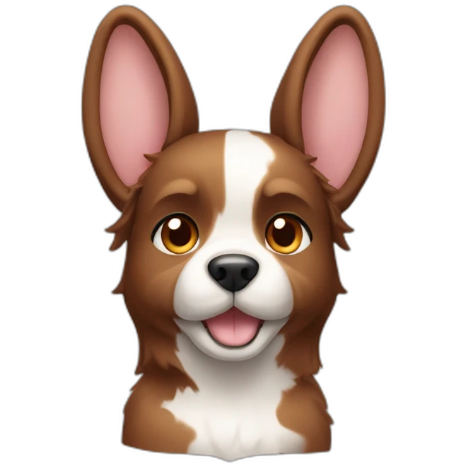 dog brown eyes and medium-long brown hair, one folded ear and one rabbit-style ear emoji