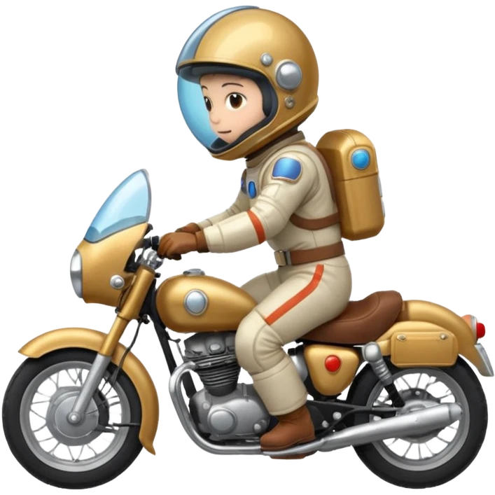 Motorita; en moto clasica con casco de el espacio emoji