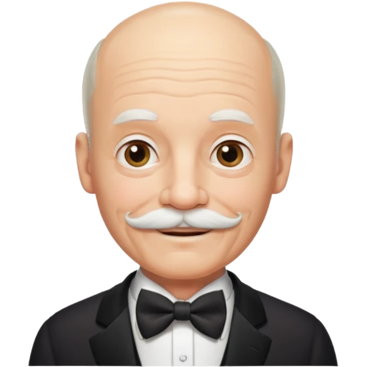 emoji of a gentleman in his 70s, bald with white mustache, wearing a bow tie, gentle expression emoji