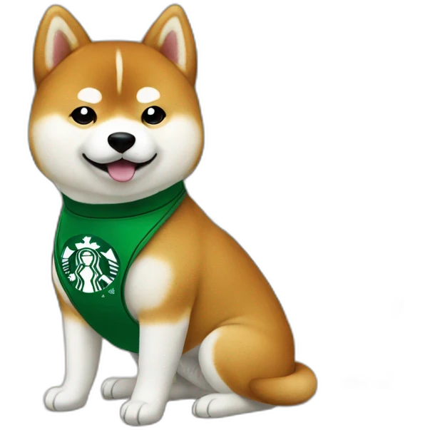 Shiba working at Starbucks with green apron  emoji