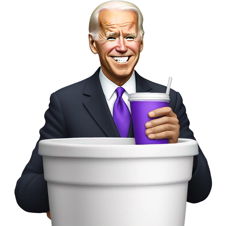 joe biden holding a purple drink in a white foam cup emoji