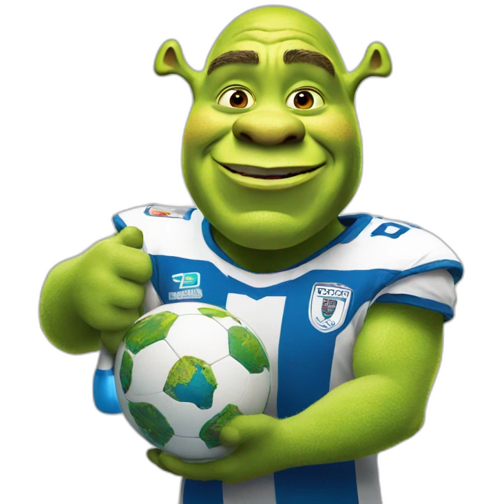 Shrek holding a world cup emoji