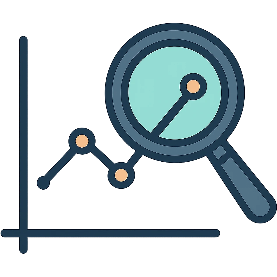 flat design style magnifying glass and graph emoji