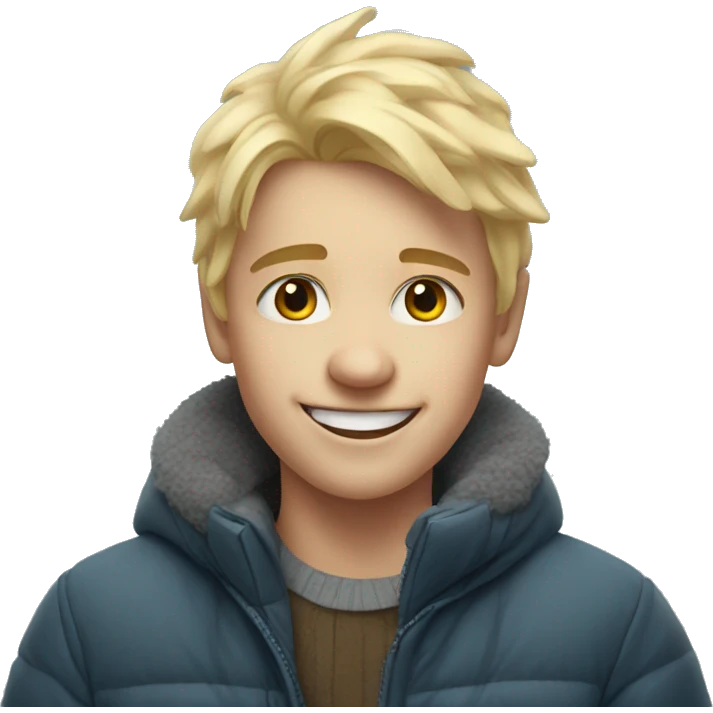 smiling blonde boy portrait cold winter emoji