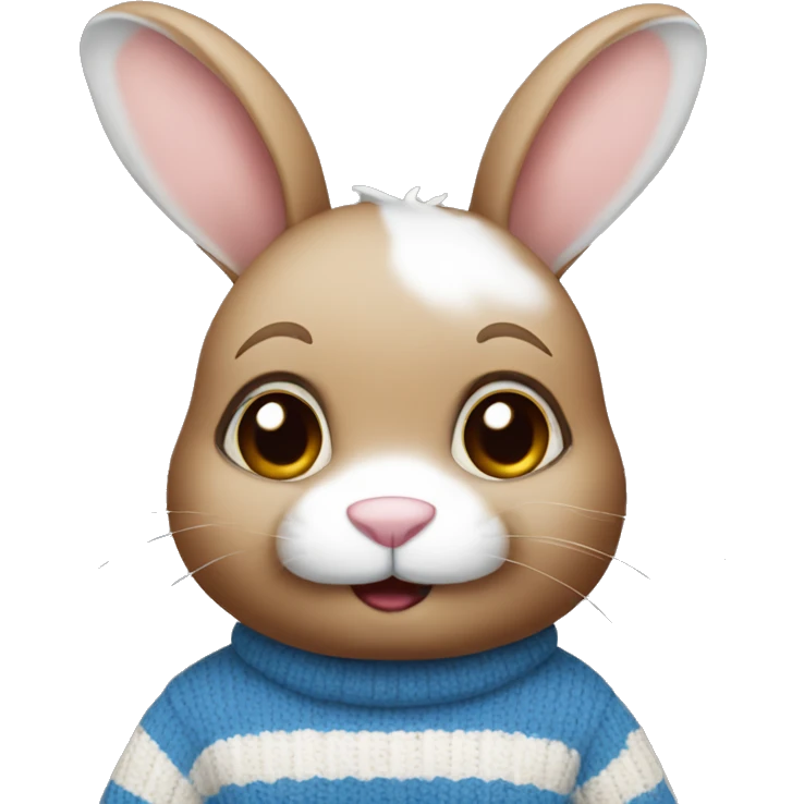 Cute rabbit with brown, blue, white stripe sweater emoji