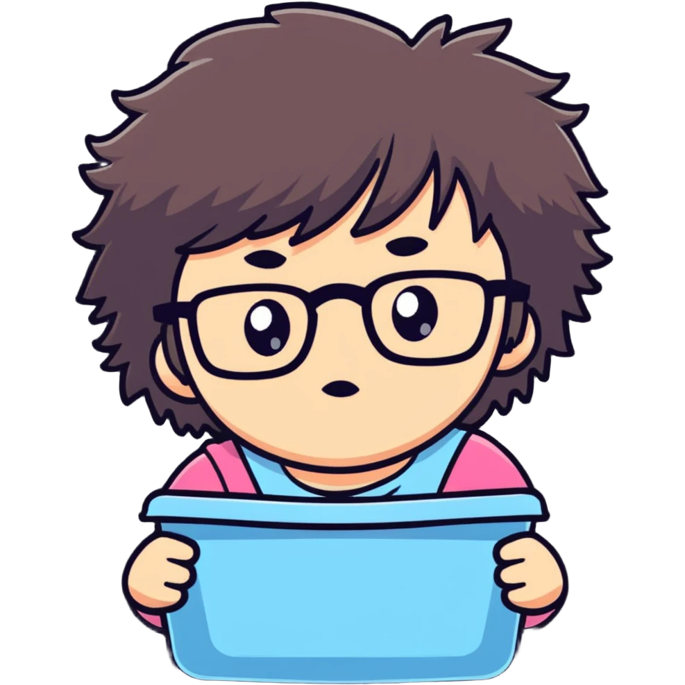 Girl with glasses with messy hair, making a cranky face, refusing to wash her hair emoji