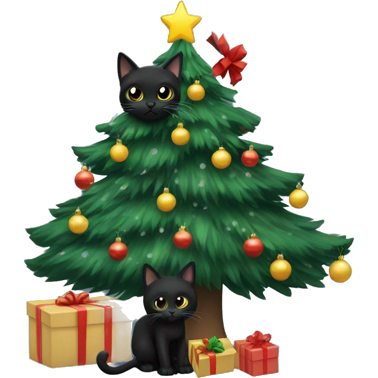 Black cat in a Christmas tree  emoji