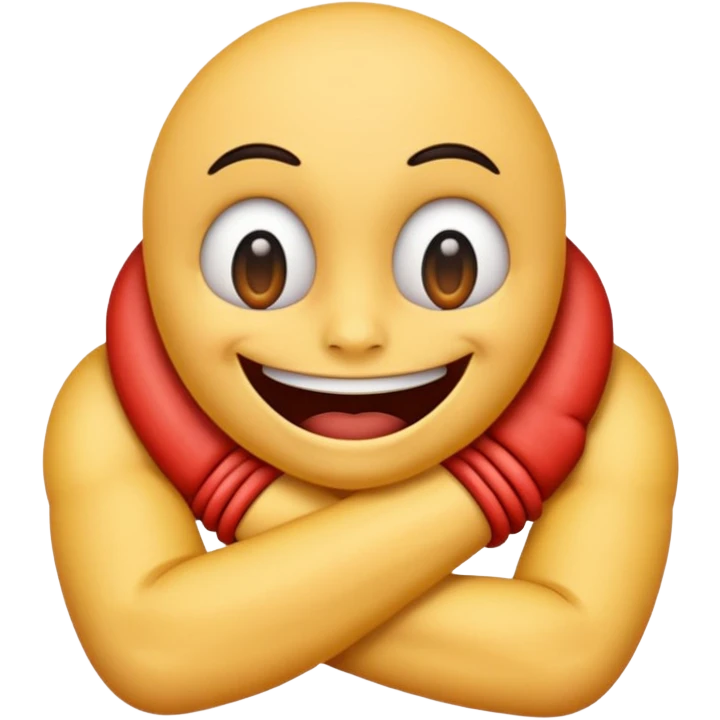 Make a regular emoji with a neck,strangling its self, with a big smile on his face, and bug eyes emoji