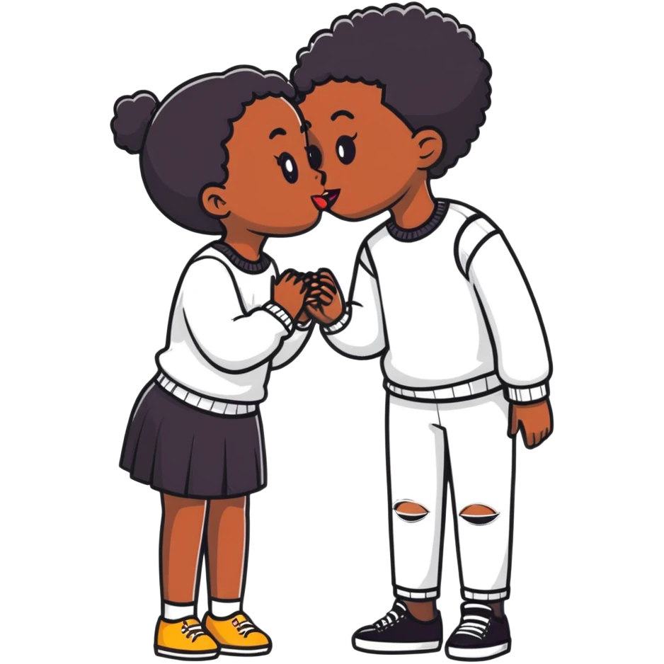 black girl and white boy sharing a cute innocent kiss emoji