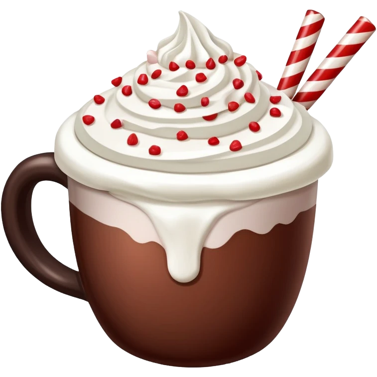 Peppermint hot cocoa with whipped cream and crushed peppermint candy on top emoji