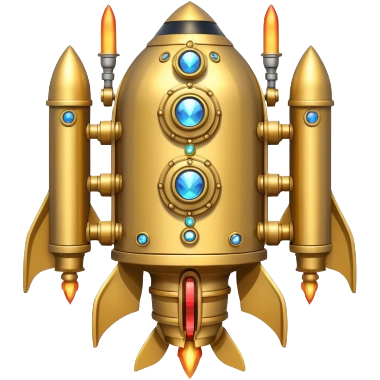 gold ancient wide jetpack with rocket projectiles on both sides, back view, no fire, with gemstone inlays emoji